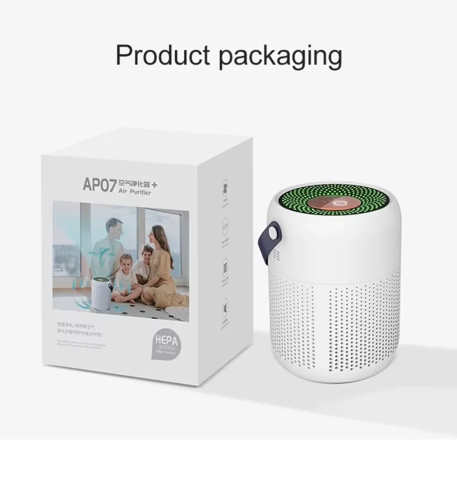 hvj ap03 smart car air purifier digital air quality display, egative ion & hepa filtration