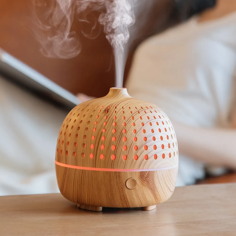 hvj a12 oriental style wood grain diffuser | 500ml zen aesthetic humidifier