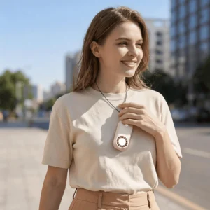 hvj f37 ultra thin handheld fan with makeup mirror & led power display portable mini cooling solution