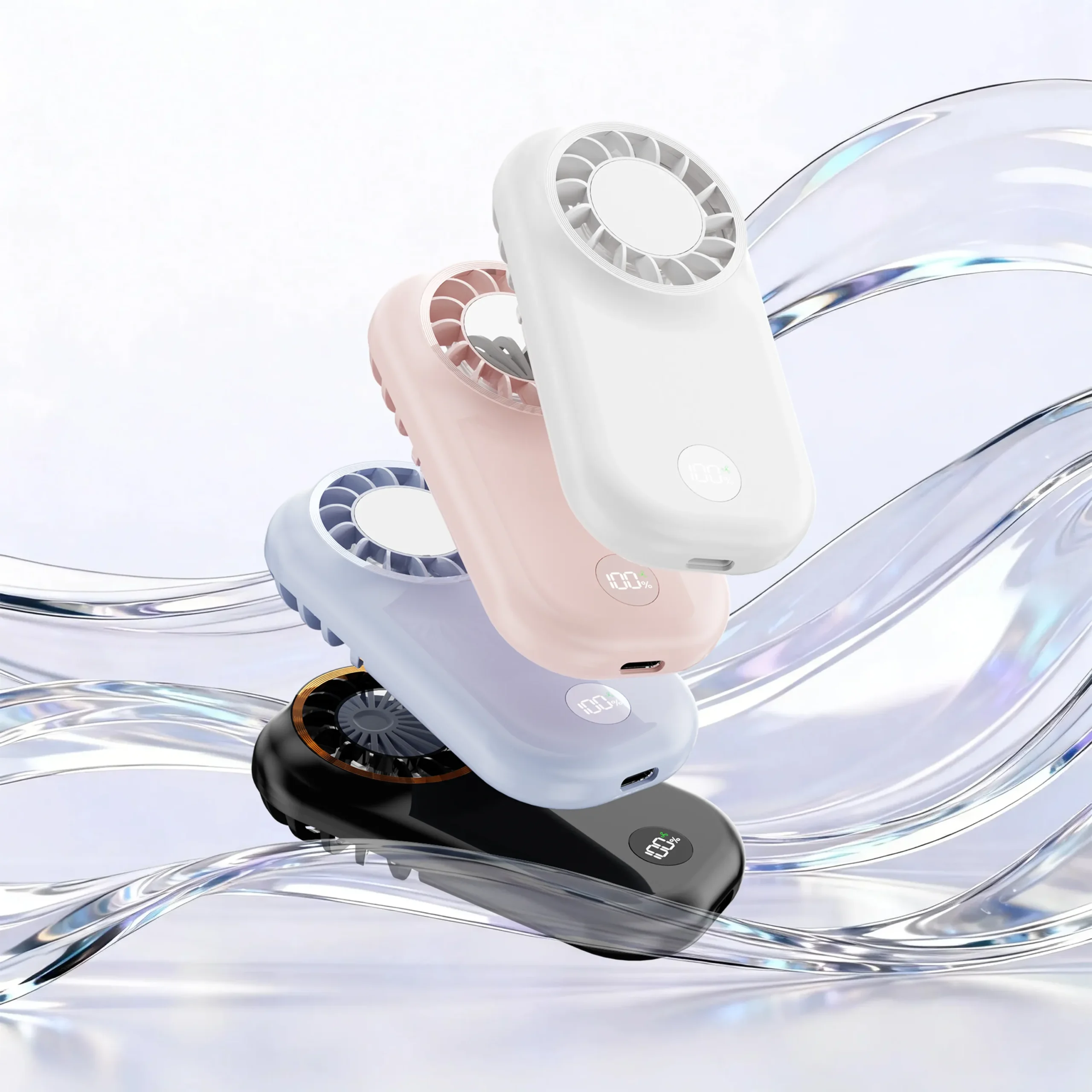 hvj f37 ultra thin handheld fan with makeup mirror & led power display portable mini cooling solution