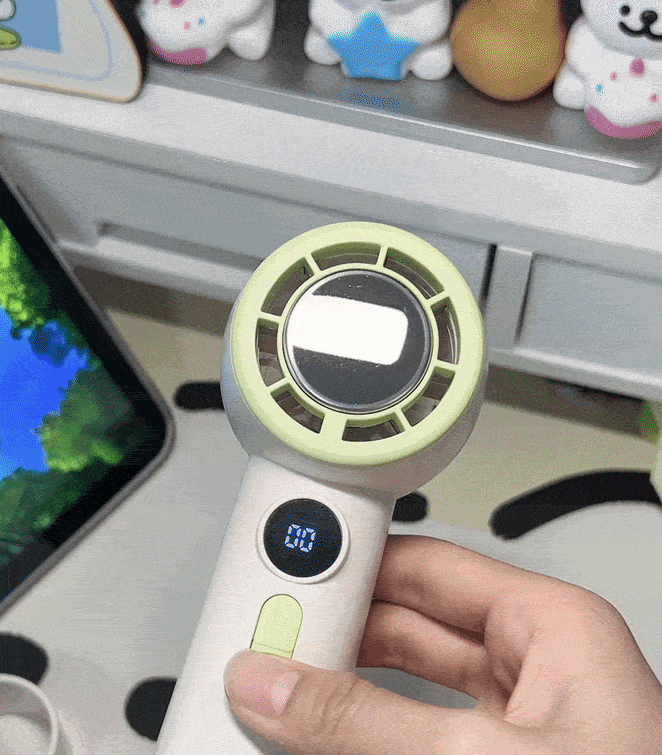 HVJ-F08 | Wholesale 3-in-1 TEC Cooling Handheld Fan with Massage Function & Phone Stand